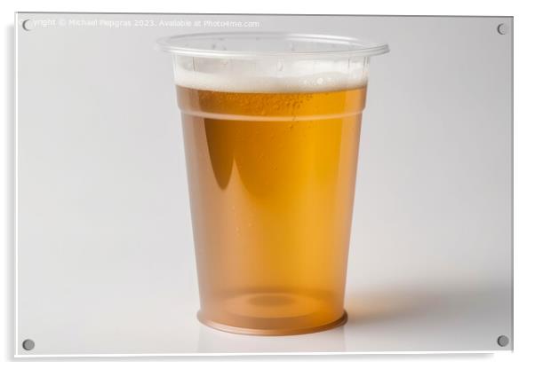 Glass of beer in a plastic tumbler on a white background created Acrylic by Michael Piepgras