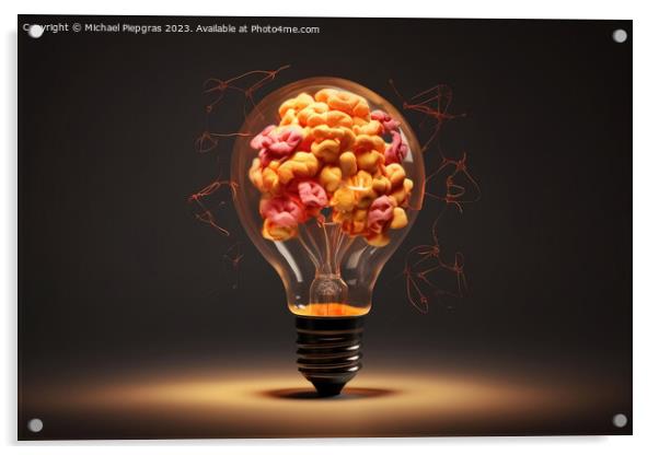 A creative idea mix of a lightbulb and a brain created with gene Acrylic by Michael Piepgras