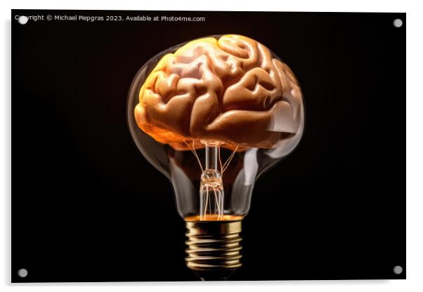 A creative idea mix of a lightbulb and a brain created with gene Acrylic by Michael Piepgras