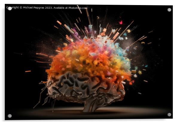 A human brain exploding with knowledge and creativity created wi Acrylic by Michael Piepgras