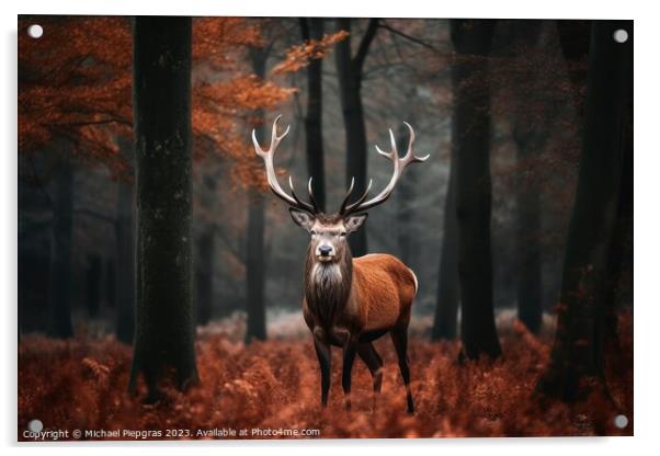 A majestic deer in front of a forest created with generative AI  Acrylic by Michael Piepgras