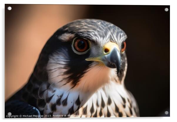 A wild falcon in a close up view created with generative AI tech Acrylic by Michael Piepgras