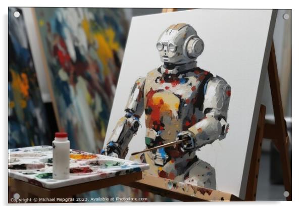 AI robot is painting an artwork created with generative AI techn Acrylic by Michael Piepgras