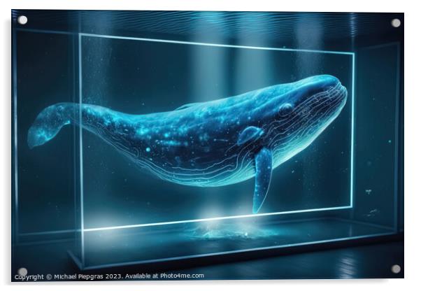 A shape of a blue whale floats as a hologram in a laboratory cre Acrylic by Michael Piepgras