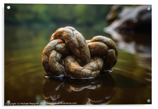 A big rope knot in the water with reflections created with gener Acrylic by Michael Piepgras