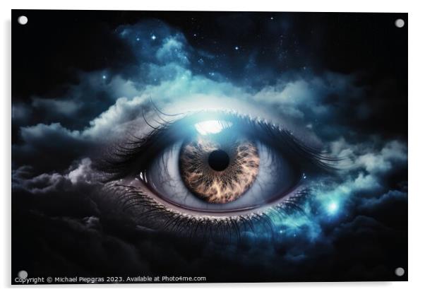 An eye made of clouds with a universe background  created with g Acrylic by Michael Piepgras