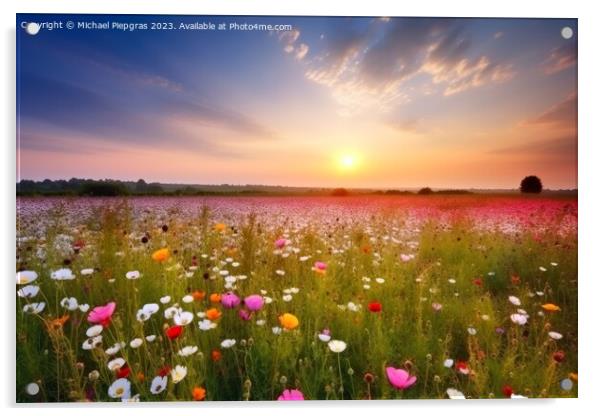 Beautiful meadow with lots of flowers during sunset created with Acrylic by Michael Piepgras