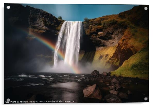 A beautiful moonbow in front of a waterfall created with generat Acrylic by Michael Piepgras