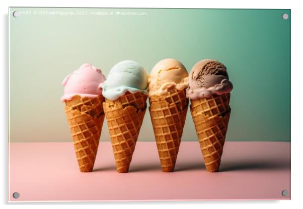 Delicious ice cream cones with several ice cream scoops against  Acrylic by Michael Piepgras