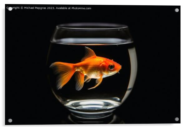 A goldfish swimming in a glass created with generative AI techno Acrylic by Michael Piepgras