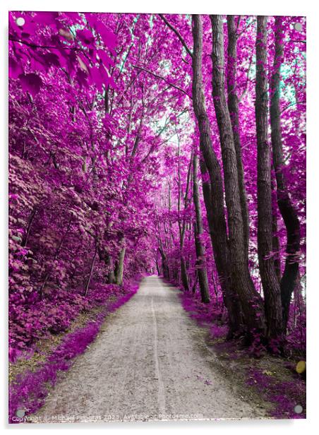 Beautiful pink and purple infrared panorama of a forest. Acrylic by Michael Piepgras
