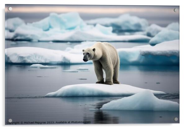 A sad polar bear on a small ice floe created with generative AI  Acrylic by Michael Piepgras