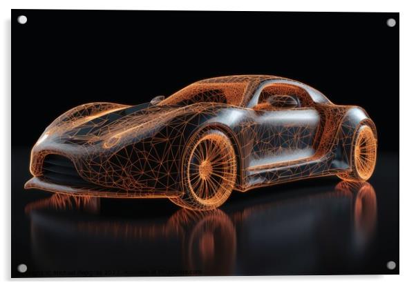 A sports car that transitions into a wireframe model created wit Acrylic by Michael Piepgras