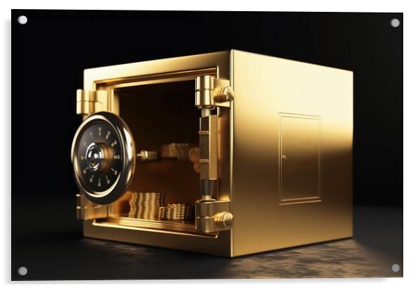 Gold Safe deposit with crypto currency logo and copy space creat Acrylic by Michael Piepgras