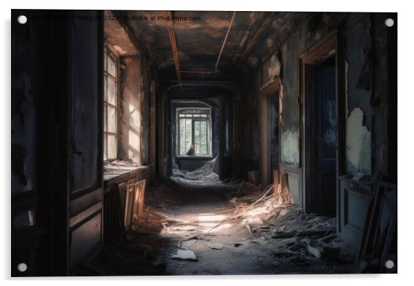 Lost and abandoned place created with generative AI technology. Acrylic by Michael Piepgras