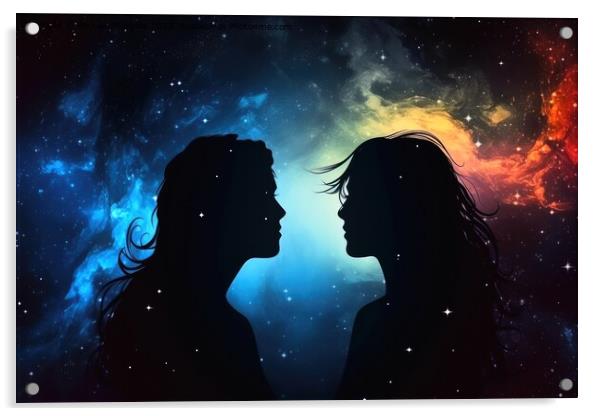 Man and woman astral silhouettes concept at cosmic background cr Acrylic by Michael Piepgras