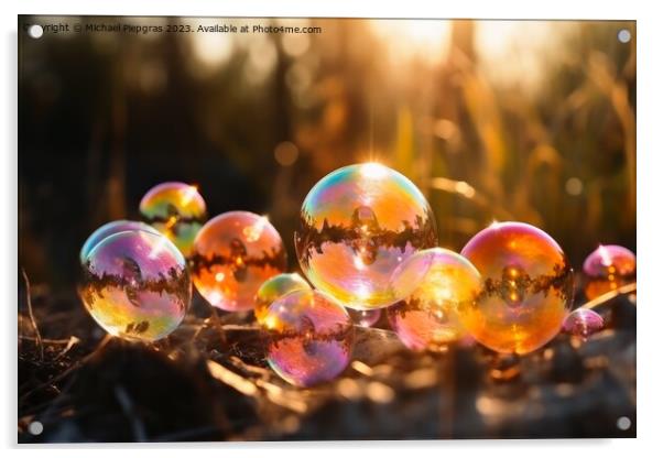 Many colourful soap bubbles in close up against a spring backgro Acrylic by Michael Piepgras