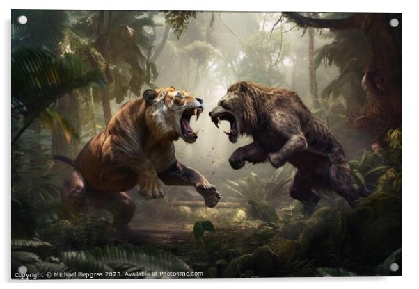 Rumble in the jungle two beasts fighting created with generative Acrylic by Michael Piepgras