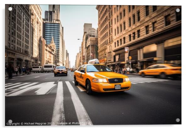 A yellow taxi in the streets of New York created with generative Acrylic by Michael Piepgras