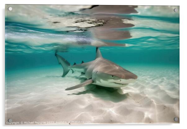 A big shark in the shallow water of the ocean created with gener Acrylic by Michael Piepgras