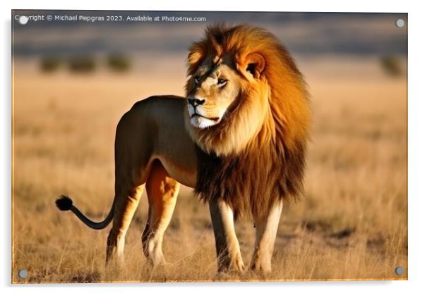 A male lion in the savannah king of animals created with generat Acrylic by Michael Piepgras