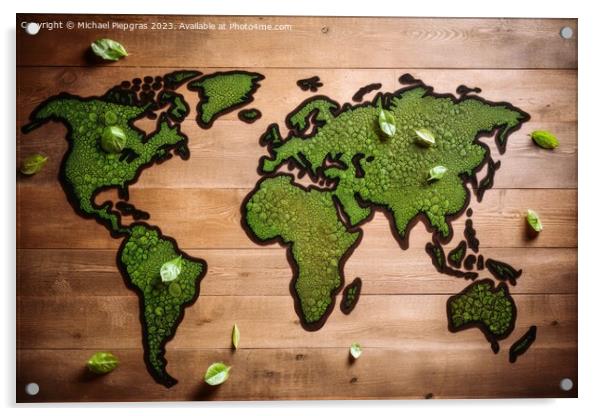 Green worldmap stopping climate change created with generative A Acrylic by Michael Piepgras
