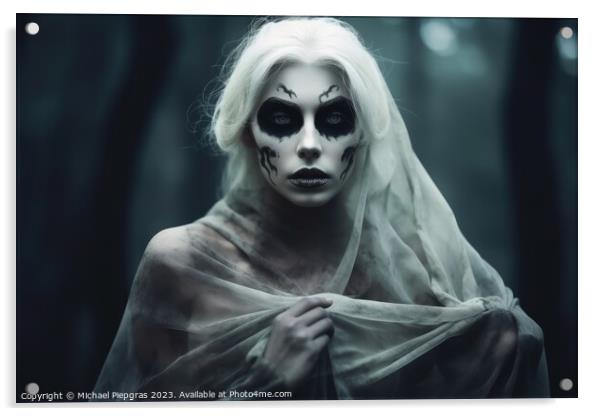 A creepy woman with a dark spooky make up created with generativ Acrylic by Michael Piepgras