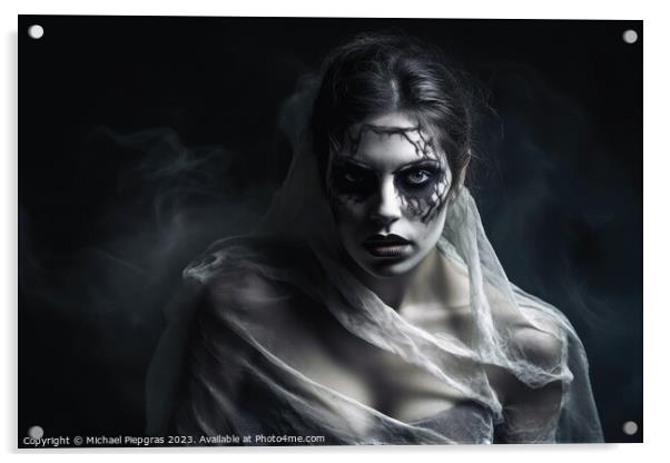 A creepy woman with a dark spooky make up created with generativ Acrylic by Michael Piepgras