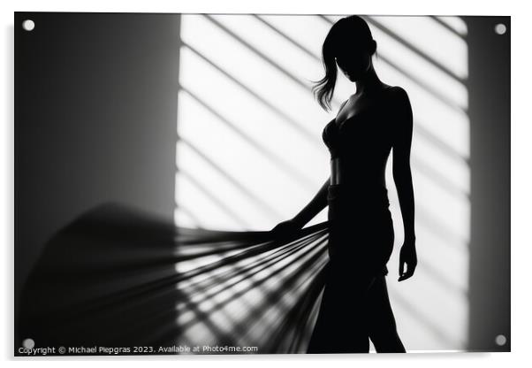 A Woman in light and shadow in black and white created with gene Acrylic by Michael Piepgras