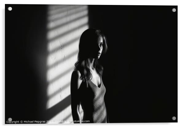 A Woman in light and shadow in black and white created with gene Acrylic by Michael Piepgras