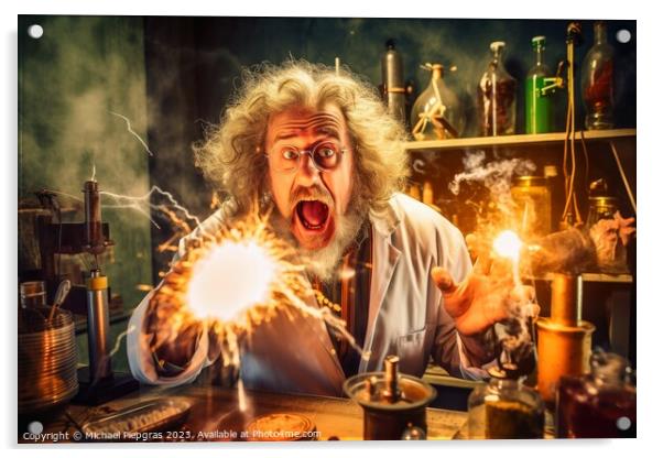 A crazy physicist at work in his laboratory created with generat Acrylic by Michael Piepgras