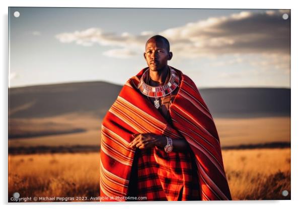 An african Masai in traditional robes created with Acrylic by Michael Piepgras