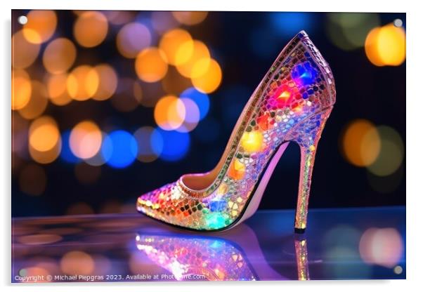 A high heel made of glass bokeh lights background created with g Acrylic by Michael Piepgras