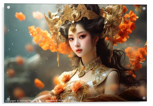 A traditional China girl portrait created with generative AI tec Acrylic by Michael Piepgras