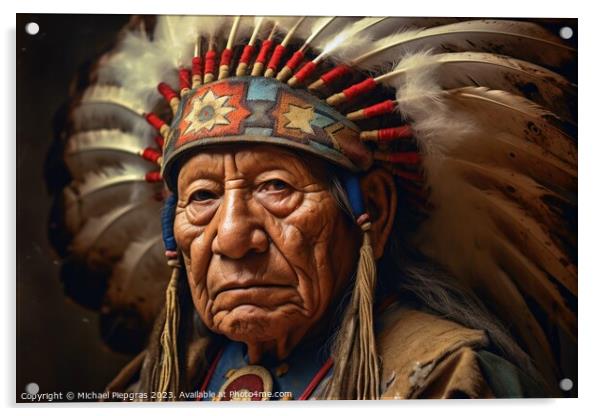 Impressive Indian Chief portrait created with generative AI tech Acrylic by Michael Piepgras