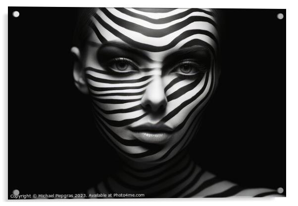 Surreal portrait in black and white created with generative AI t Acrylic by Michael Piepgras