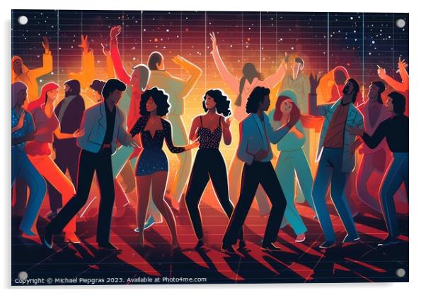 People dancing in an 80s disco created with generative AI techno Acrylic by Michael Piepgras