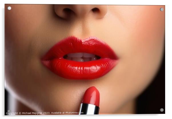 Close up of putting red lipestick to woman lips created with gen Acrylic by Michael Piepgras