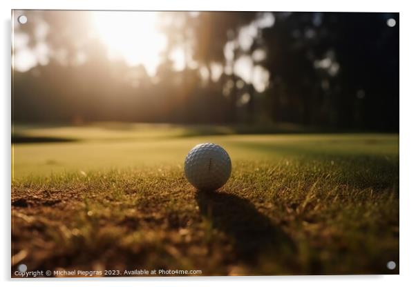 Close-up of a golf ball on the green created with generative AI  Acrylic by Michael Piepgras