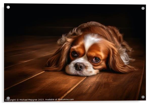 Portrait of a cute cavalier King charles spaniel dog created wit Acrylic by Michael Piepgras