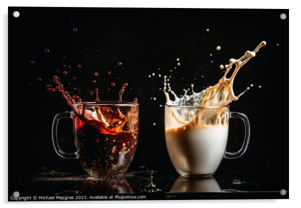 Splashing Coffee and Milk created with generative AI technology. Acrylic by Michael Piepgras