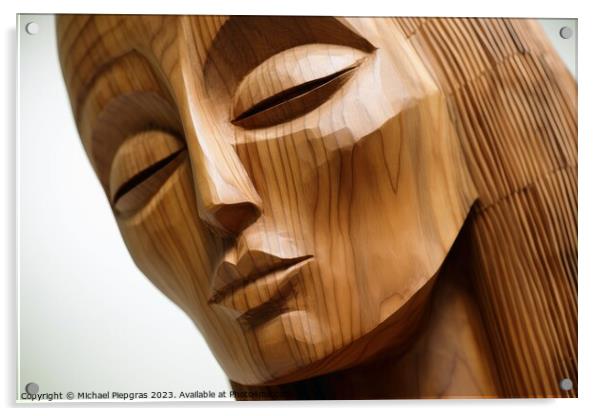 Wooden womans face sculpture created with generative AI technolo Acrylic by Michael Piepgras