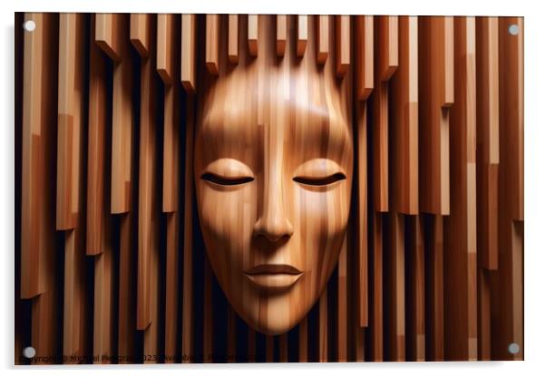 Wooden womans face sculpture created with generative AI technolo Acrylic by Michael Piepgras