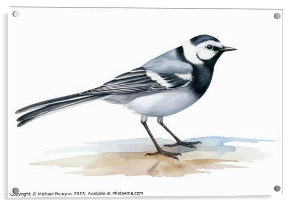Watercolor wagtail on a white background created with generative Acrylic by Michael Piepgras