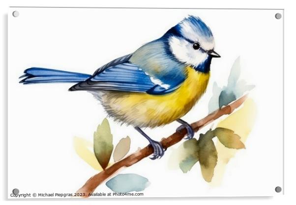 Watercolor blue tit on a white background created with generativ Acrylic by Michael Piepgras
