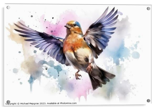 Watercolor chaffinch on a white background created with generati Acrylic by Michael Piepgras