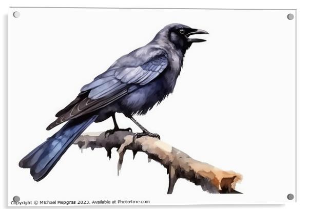 Watercolor jackdaw on a white background created with generative Acrylic by Michael Piepgras