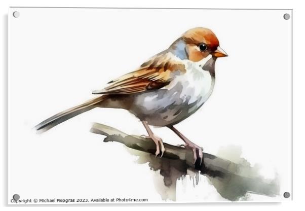 Watercolor painted field sparrow on a white background. Acrylic by Michael Piepgras