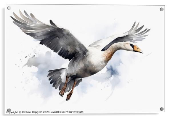 Watercolor painted grey goose on a white background. Acrylic by Michael Piepgras