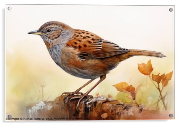 Watercolor painted dunnock on a white background. Acrylic by Michael Piepgras